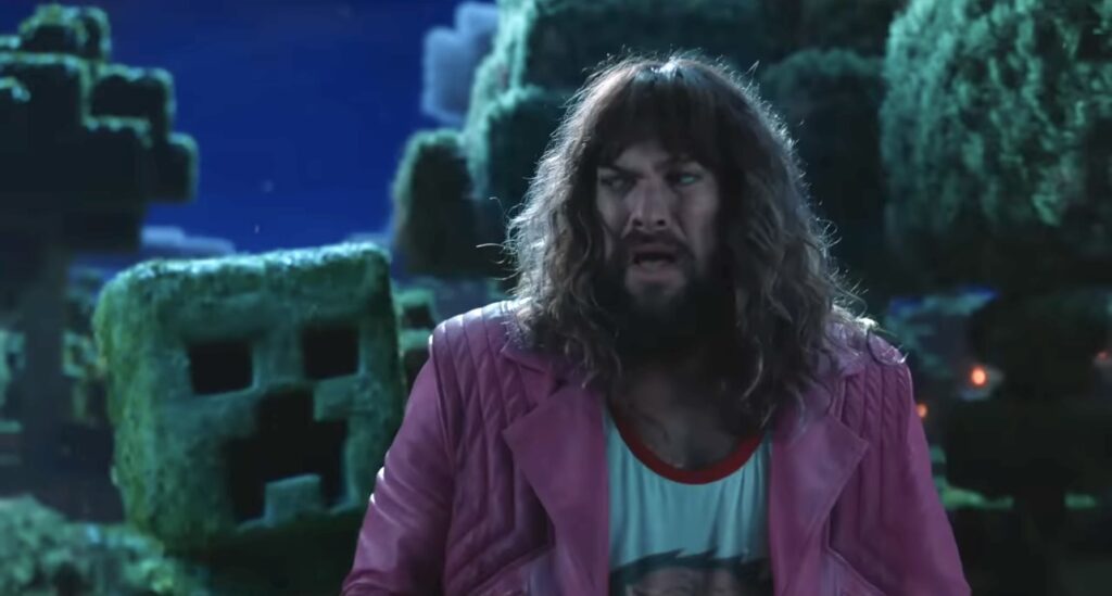 マイクラ映画　背後から忍び寄るクリーパーの気配を感じてしまった不安顔のギャレット。